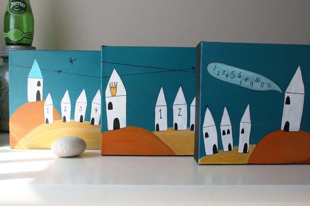 Counting Houses 2: The Attendants - Little House Acrylic Painting on Canvas