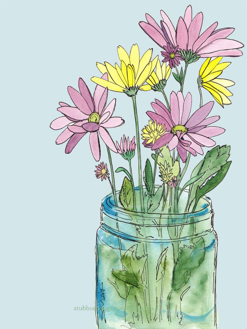 Spring Market Bouquet - Watercolor Flower Daisy Art Print
