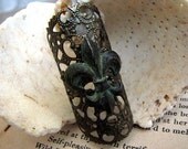 Verdigris Fleur-de-Lis Filigree Steampunk Statement Ring