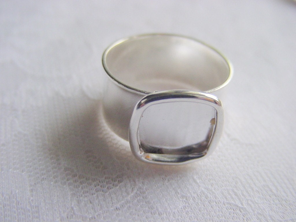Small Square Sterling Silver Plated Adjustable Ring Blank 3/8 Inch (10mm) (ND 146)