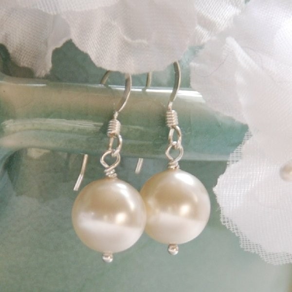 Swarovski Pearl Earring in Sterling Silver for Weddings, Brides, Bridesmaids - 10 mm Pearl, Single Pearl Earring