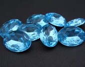 Vintage 25x18mm Aquamarine Oval Gold Foiled Pointed Back Faceted Glass Jewel  (1 piece)
