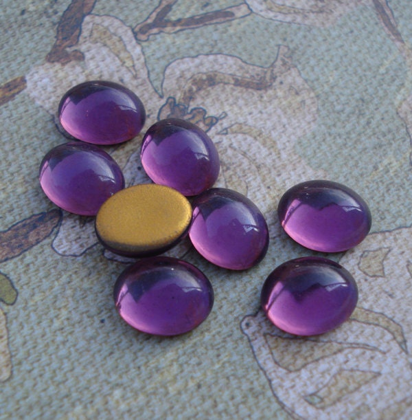 Vintage 8x10mm Amethyst Purple Gold Foiled Oval Flat Back Cabs (4 pieces)