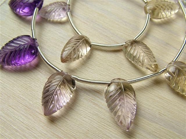 Ametrine Leaf Briolettes, AAA, 8.5-12.75mm (9 beads) (ET411)