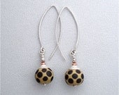 Lampwork Matte Glass Earrings Long Hook and Dots on Glass