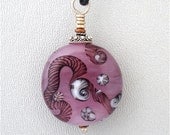 Lampwork Rose Glass Pendant With Latticcino and Silver.