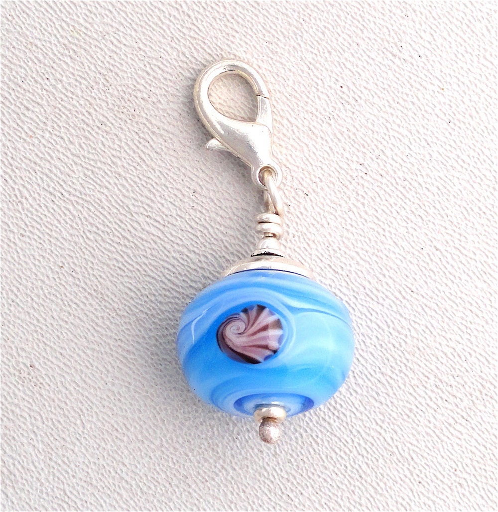 Lamp Work Zipper Pull Sea and Shell Set in Sterling Silver