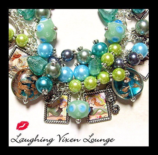 Mermaid Jewelry - Mermaid Pinup Charm Bracelet - Mermaid Bracelet - Pin Up Jewelry - Mermaid Charm Bracelet