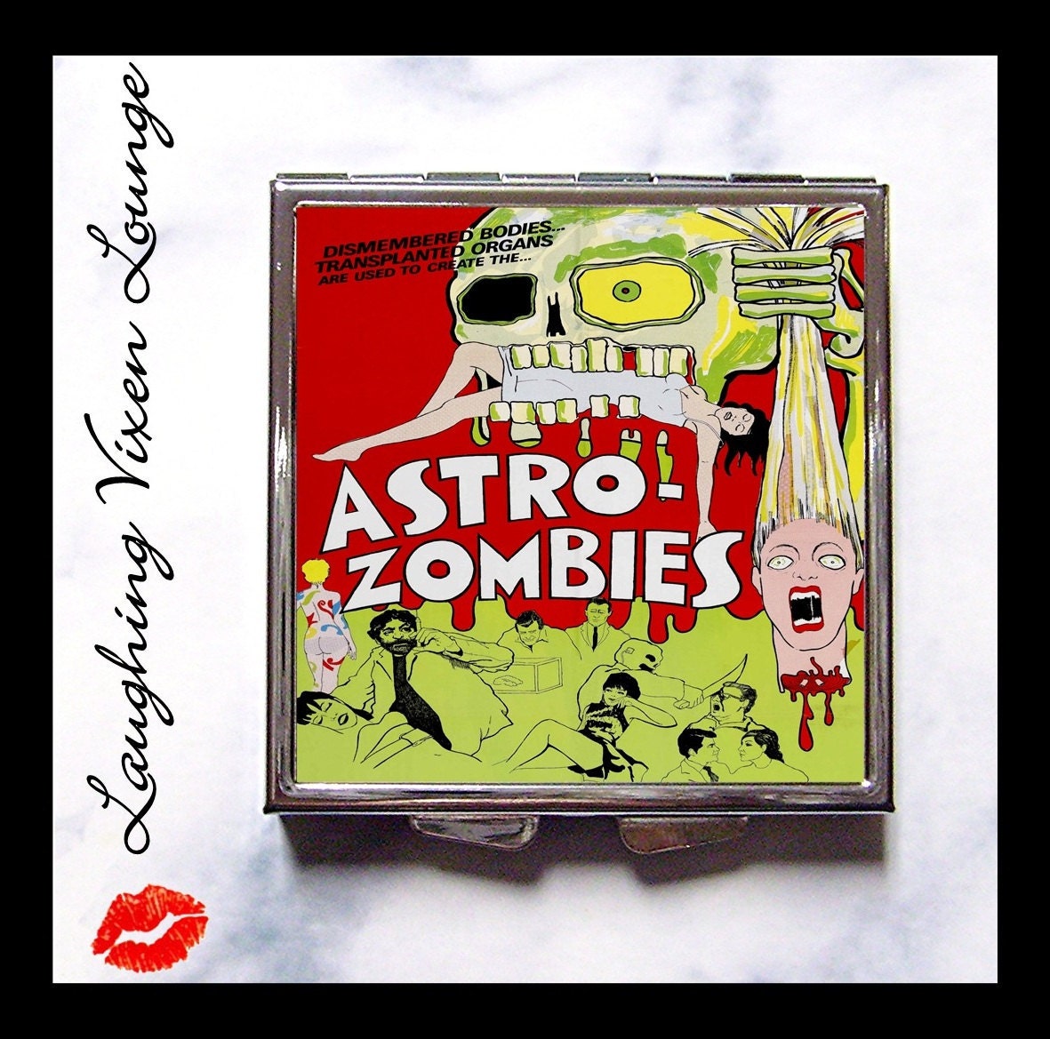 Zombie Compact Mirror - Horror Movie Pill Box - Astro Zombies Compact - Zombie Mirror - Pulp Horror Mirror - Retro B Movie Cult Classic