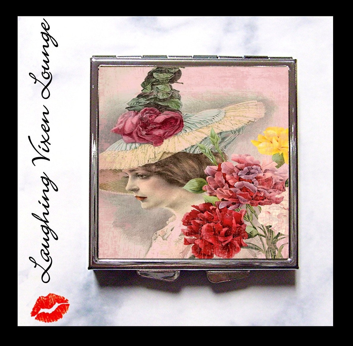 Compact Mirror - Pill Box - Vintage Ladies In Hats F - Whimsical Retro Women - Fashion Vintage Women - Victorian Women - Pill Case - Pillbox