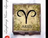 Aries Compact Mirror - Zodiac Astrology - Aries Primitive - Pill Box - Horoscope - March April Birthday Birth Sign - Pill Case