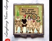 Girlfriends Compact Mirror - Best Friends Pill Box - "Parade" - BFF Funny Whimsical Retro Humor - Buddies Pals - Pill Case - Pillbox