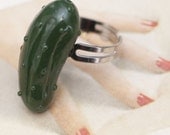 Roscata Funky Green Dill Pickle Ring Handmade Miniature Polymer Clay Food Miniature Art Jewelry