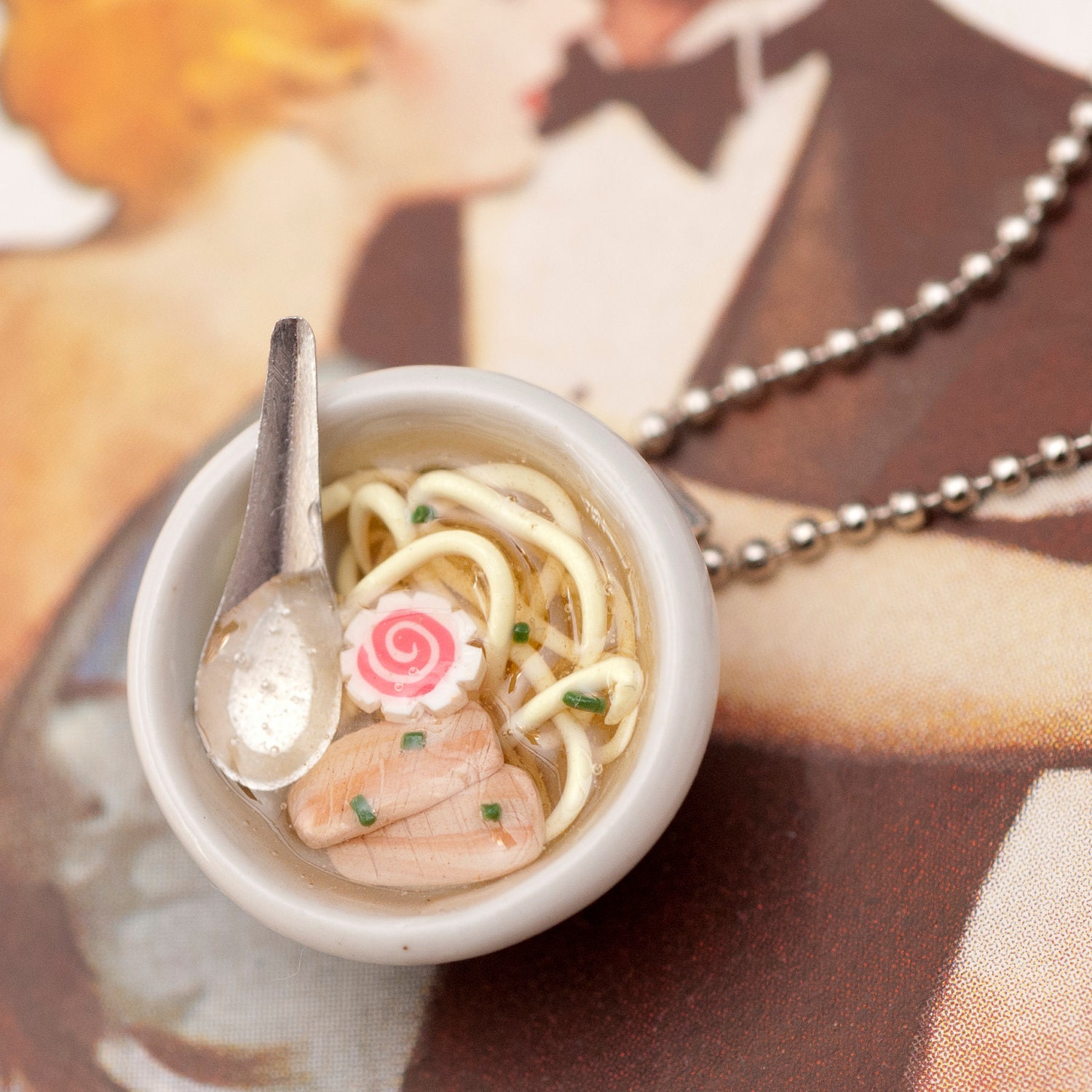 Necklace - Japanese Char Siu Pork Ramen Noodle Soup Bowl Handmade by Roscata