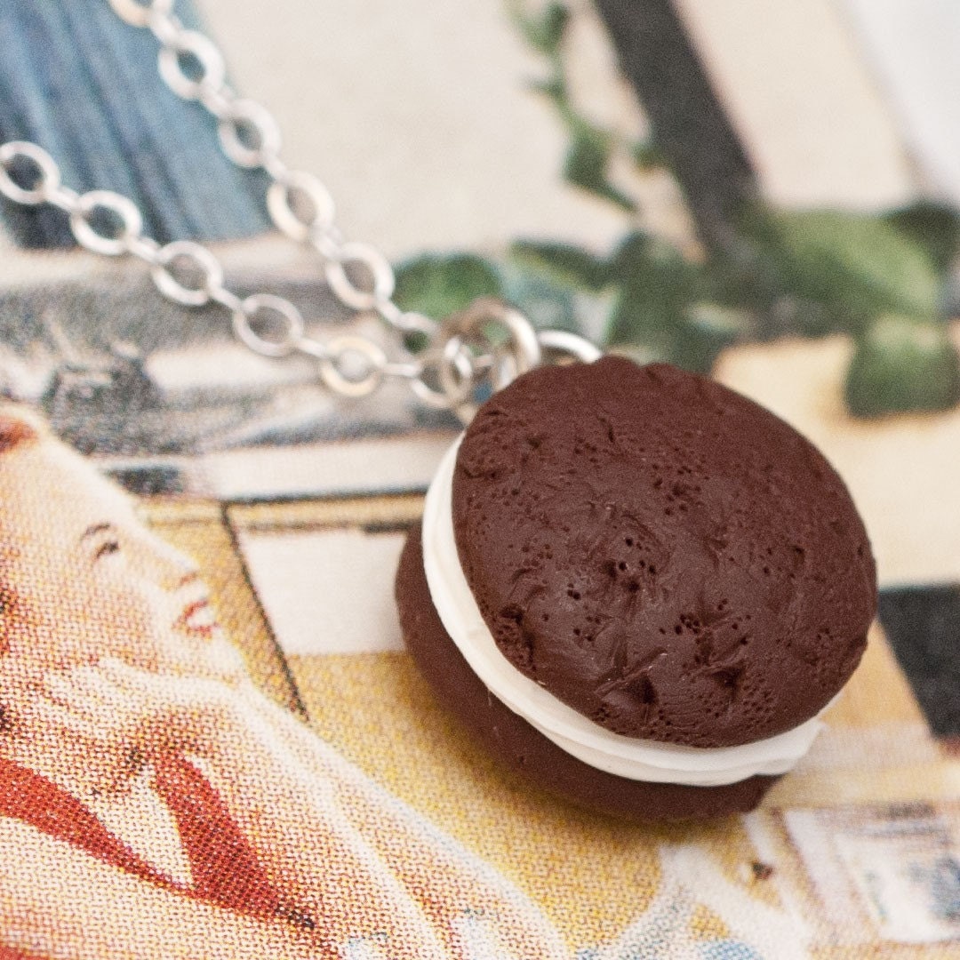 CLEARANCE SALE Necklace - Chocolate Whoopie Pie Handmade by Roscata