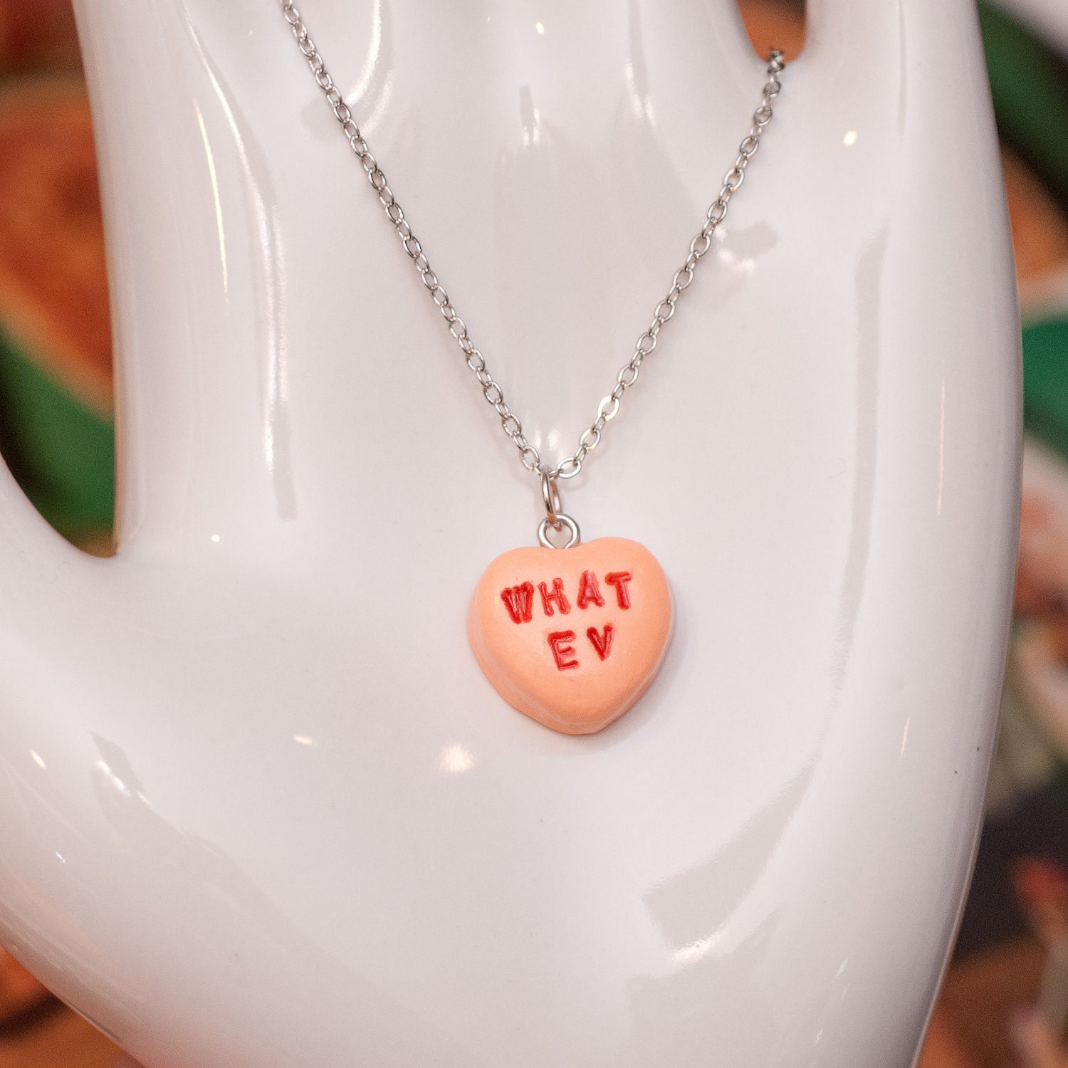 Necklace - Sweetheart Candy Anti Valentines Day Orange Sherbet WHAT EV Handmade by Roscata