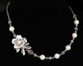Wedding Necklace Pearl Crystal Bridal necklace Flower Necklace Wedding Jewelry DELICATE LISSE