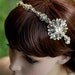 Bridal Headband with Swarovski Rhinestones and Cream Pearl. Luxurious Sorrell