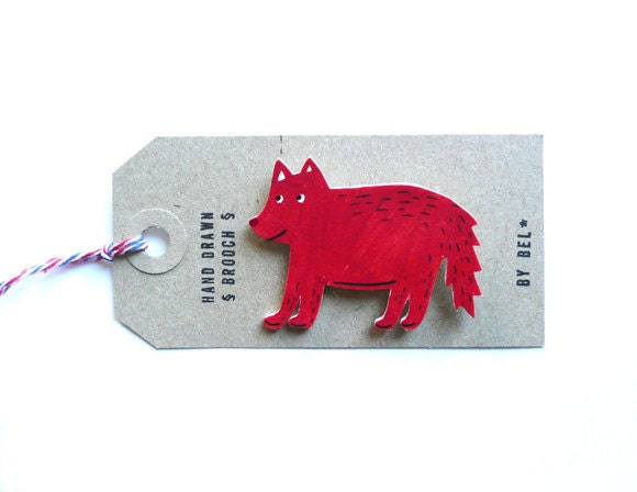Friendly ginger fox - hand drawn brooch
