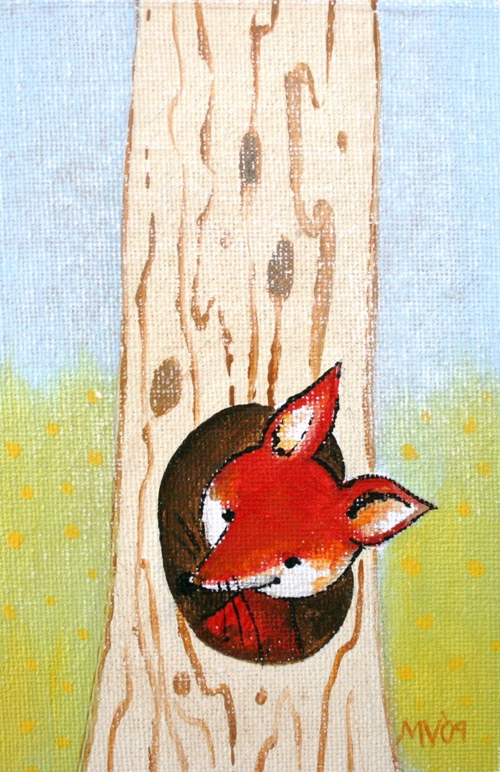 Fox and Hide- PRINT fox, tree, baby and kids decor, fox hole, forest