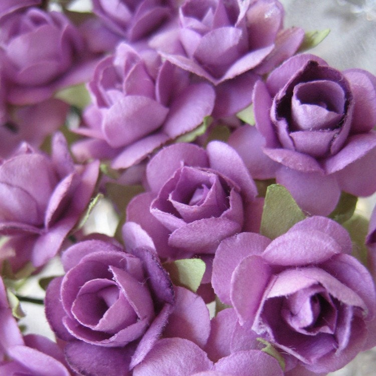 Paper Millinery Flowers 24 Petite Handmade Roses In Pale Purple