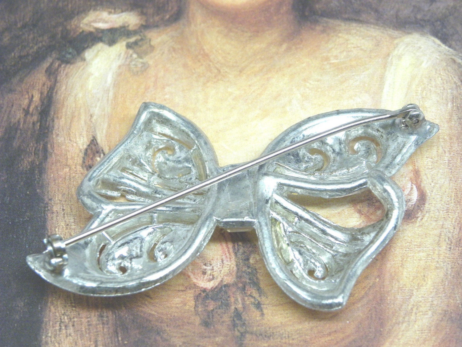 LARGE Antique Rhinestone BRIDAL BOW Pin BROOCH Stunning 1920-30s Classic