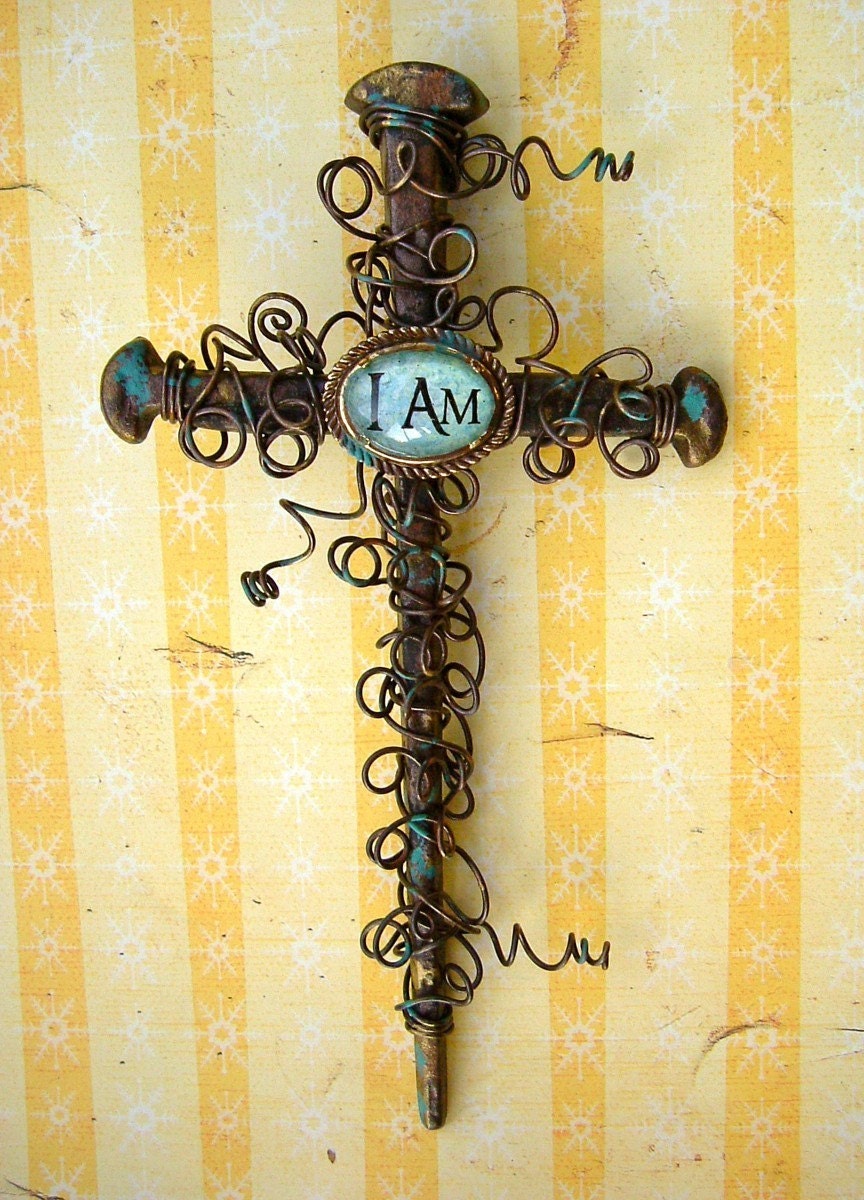 Rustic Nail Wall Cross (I AM)