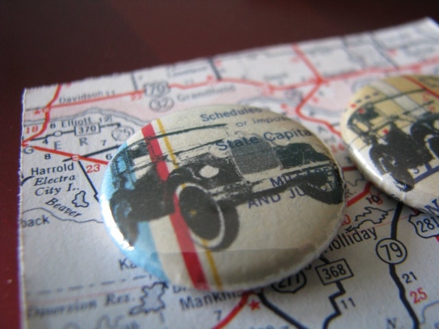 OOAK  Four Model A Ford magnets printed on vintage Shell Oil California map No. 2 READY to SHIP