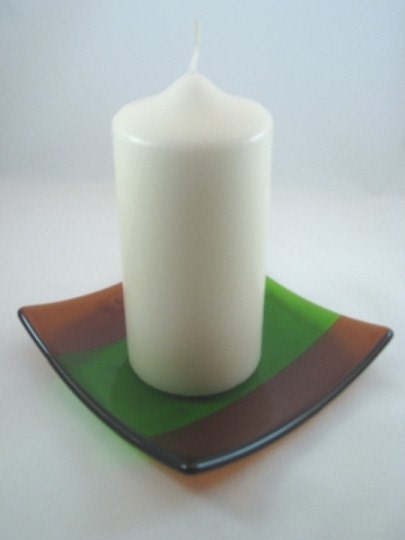 Fused Glass Sushi Plate - Amber Green