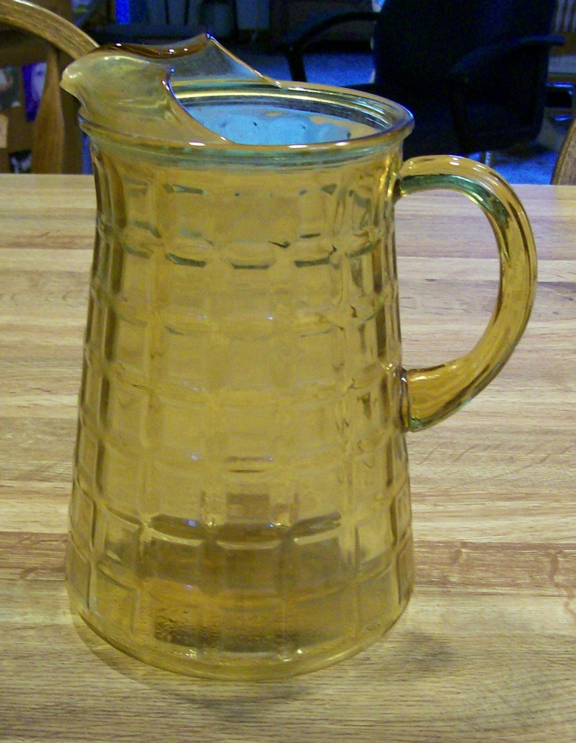 Vintage 2 Qt Glass Pitcher In Golden Yellow Squares By Claynfaye 3649