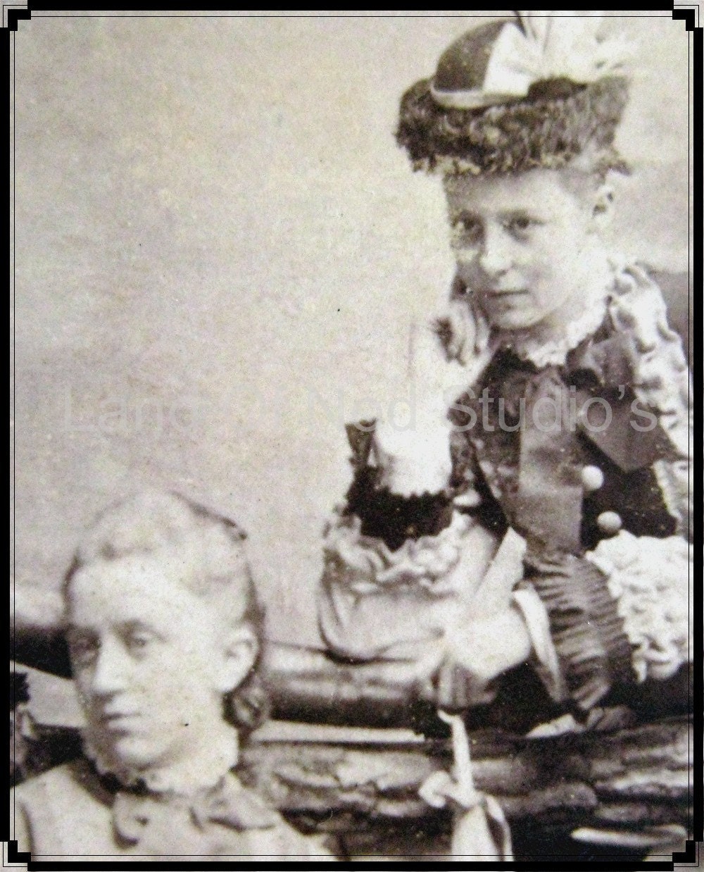 Original Antique CDv 1860s to 1880s PATEIRA and LIVIA sisters in amazing dresses and hats