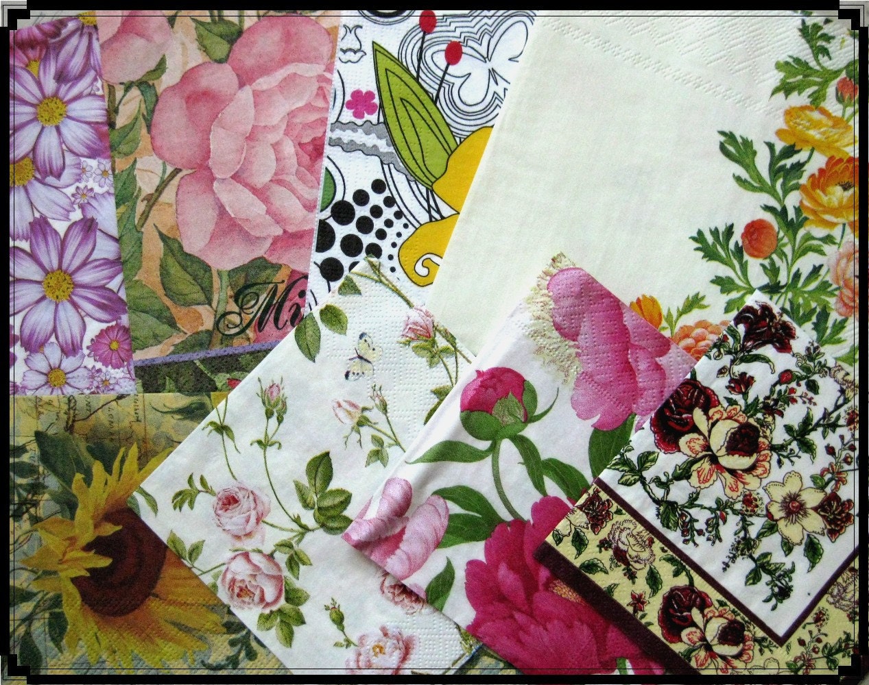 8 FLOWER art paper napkin sample set No 2 for your decoupage collage altered art projects