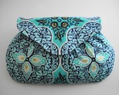 Turquoise Damask Clutch, Blue Purse, Small Handbag, Bridesmaids Gift