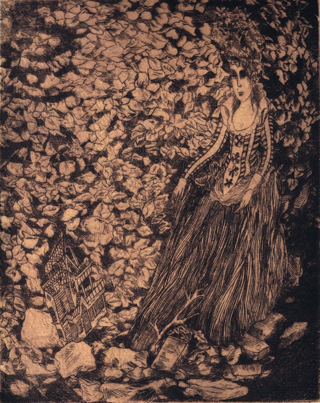 Fall, drypoint engraving with Chine-collé