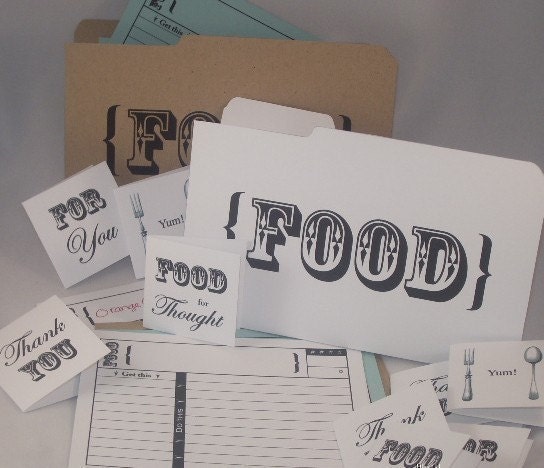 Printable and EDITABLE - Recipe Cards, Gift Tags, Mini Folder  - FOOD  -  pdf template - YOU can enter text in the file