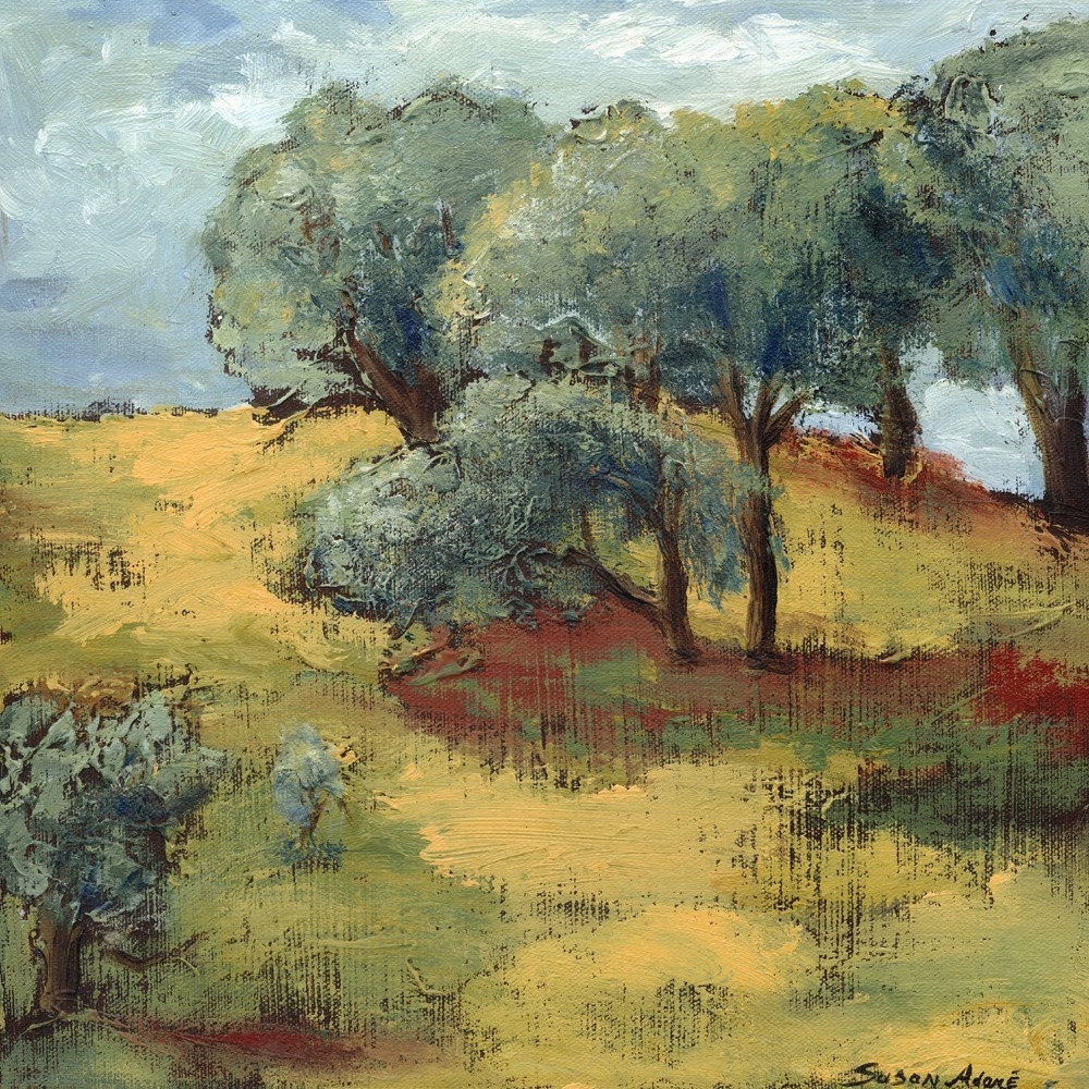 Giclee art print, limited edition, archival, California landscape, 15 x 15, titled Oak Trees in California