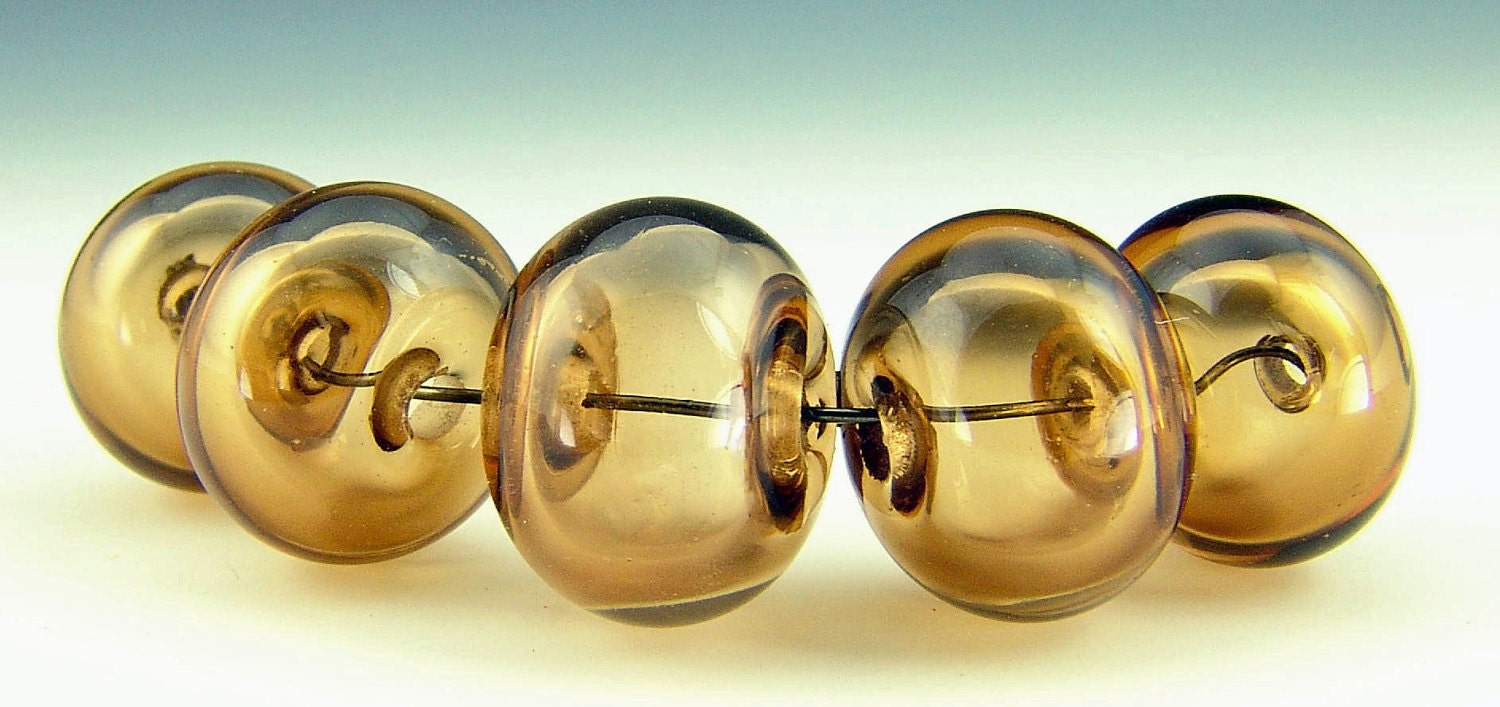 Hollow Lampwork Bead set of 5 Light Smoky Topaz (warm brown)