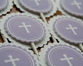 Cross Christening Communion Baptism Confirmation Party Cupcake Toppers: Lavender Cross Cupake Toppers set of 12 by Belleza e Luce Il_170x135