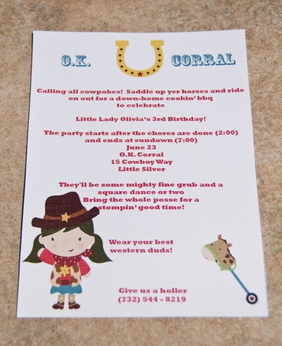 Cowgirl Birthday Party Invitations Western Party : Rootin' Tootin' Cowgirl Party Invitations Set of 10 by Belleza e Luce Il_570xn