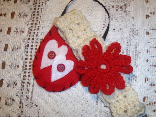Headband Knitted Girls with Felt Heart Bag Set Valentine