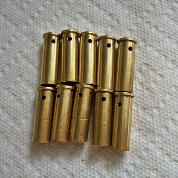 Bullet shell casing pendants, Lot of 10 Brass .38 Special Bullet Shell Casings, Pre-drilled for your jewelry needs.....Lot 75
