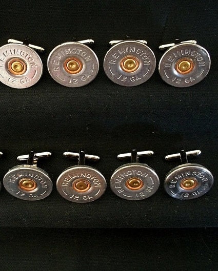 Shotgun Bullet Shell Cufflinks, Wedding Special 4 matching pairs of Remington silver 12 gauge cufflink sets