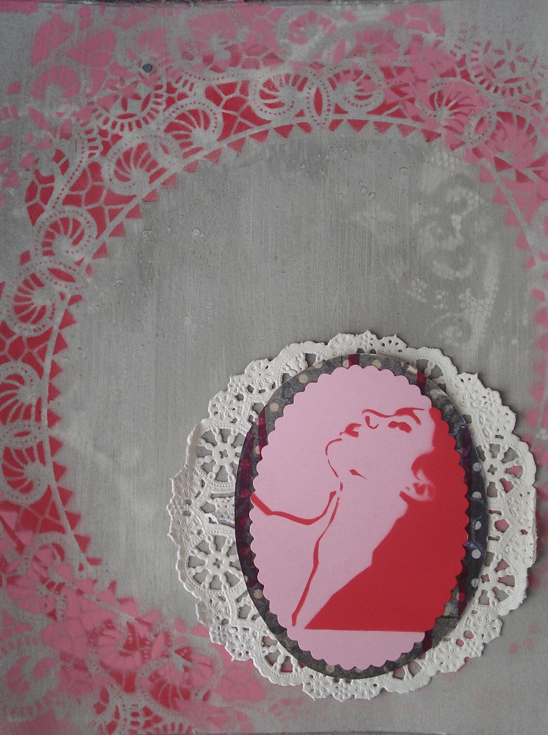 Woman and Doily Framed Mixed Media