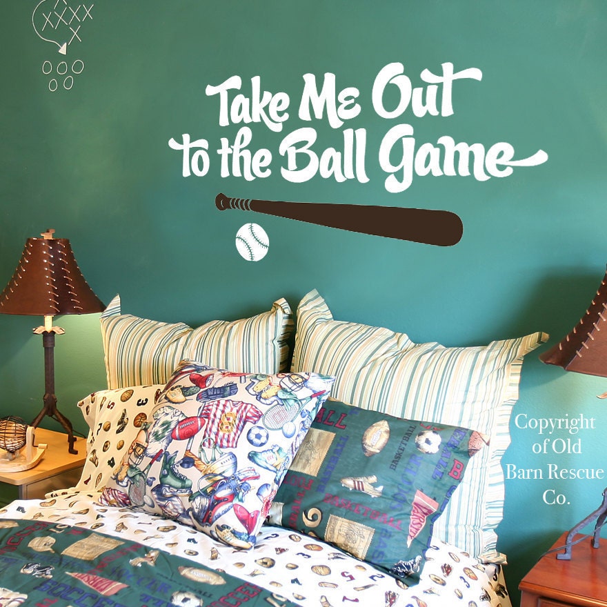 Take me out to the ballgame - wall words vinyl art design home decor lettering graphic calligraphy old barn rescue company