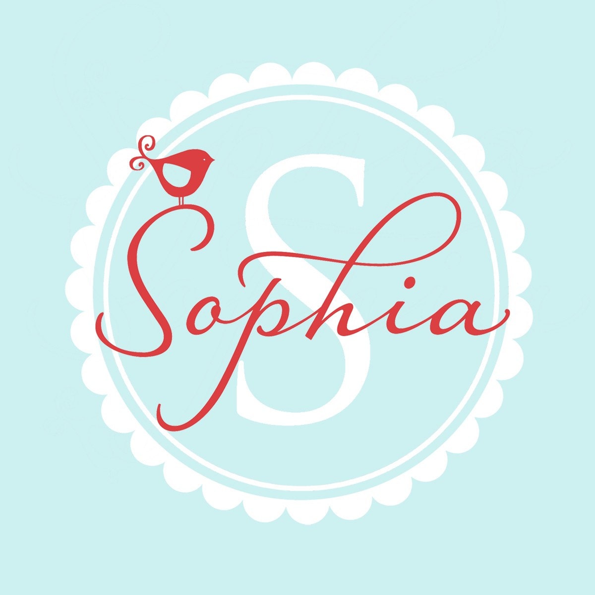 Girls Monogram with Name & bird vinyl wall decal graphic art sticker