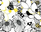 NEW Robert Kaufman Night and Day 2, Retro Floral Yellow\/Black, 1 Yard