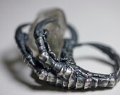the messenger. crow claw & quartz crystal ring. sterling silver.