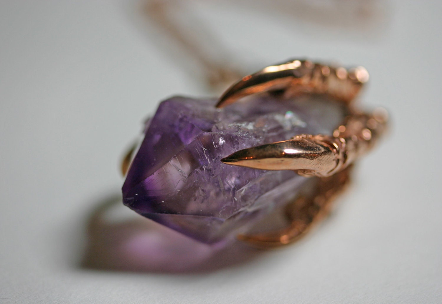 the messenger. rose gold vermeil crow claw & amethyst necklace. limited run.