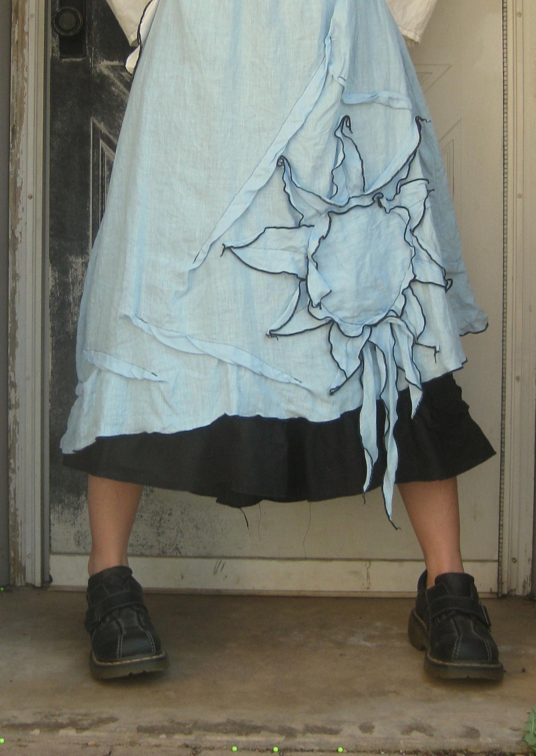 Blue Linen Sunflower Skirt L