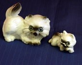 Roselane Persian Cat Figurines -  Mama and Baby  California Pottery 1950's